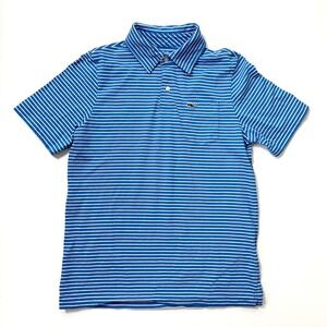 Vineyard Vines Kids Blue White Stripe Short Sleeve Polo Shirt Size M 12 14